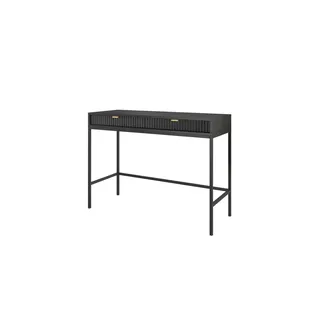 Selsey Schminktisch Vellore - Schreibtisch mit Schubladen, Schwarz mit geriffelten Fronten und schwarzen Metallbeinen, 104 cm breit - Schwarz