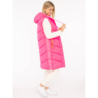 Steppweste ZWILLINGSHERZ "Strandglück", Damen, Gr. S, pink (neonpink), Steppware, Obermaterial: 100% Polyester, mehrfarbig, knielang, ohne Ausschnitt, Westen Steppweste, seitlicher Print, Kapuze, Taschen, modisch, Kontrastdetails