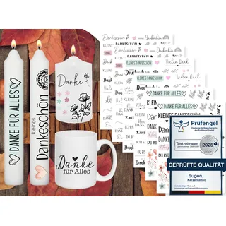 Sugeru 6 PCS Kerzentattoo (200+ Muster),Wassertransferdruck |wasserschiebefolie Kerzen | Kerzenfolie | kerzenaufkleber | Kerzen dekorieren |Sprüche & Bilder Relax zum Verschenken (Danke II)