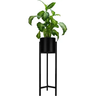 QUVIO Pflanzenständer - Stehendes Pflanzgefäß - Metall - Pflanzgefäß - Outdoor- Blumentopf - 22 x 22 x 75 cm - Schwarz - Schwarz
