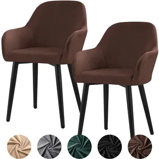 Alishomtll Stretch Samt Stuhlhussen 2er Set Universal Sesselbezug Stuhlbezug mit Armlehnen Abnehmbare Waschbar Esszimmerstühle Bezug für Küche Esszimmer Bankett Hochzeit Party (Braun, 2 Stück, Large)