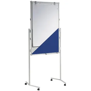 MAUL Moderationstafel mobil MAULpro blau weiß Whiteboard Pinnfläche Rollen | flexibel höhenverstellbar, beidseitig nutzbar, trocken abwischbar, pinnfähige Textilseite, Zubehör griffbereit