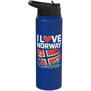 I Love Norway Flagge Wikinger Boot Berg Sonne Stainless Steel Insulated Water Bottle