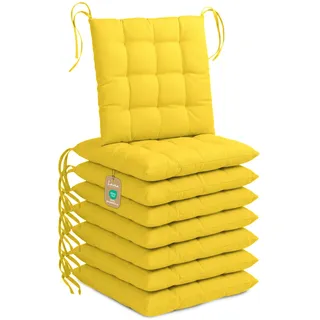 Lavea® 8er Set Sitzkissen & Stuhlkissen 40x40 cm - Zartgelb | Stoffbändern – Outdoor & Indoor – waschbar & wetterfest – für Gartenstuhl, Balkon, Terrasse & Esszimmer