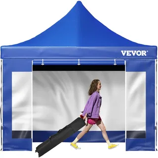 Vevor Pavillon faltbar 3x3m Faltpavillon 240g PVC-beschichtetes Polyester Pop-Up-Pavillon 1,95-2,13m Einstellbar Partyzelt Festzelt Strandzelt Blau