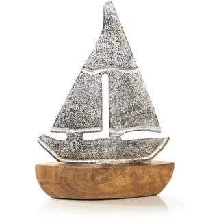 Logbuch-Verlag Segelboot Segelschiff Metall stehend 17 x 5 x 23 cm Silber - Deko Geschenk maritim - Schiff Boot Segeln