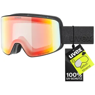 Uvex pyrit V - selbsttönende, leicht verspiegelte Skibrille mit blitzschneller Anpassung an wechselnde Lichtverhältnisse für Damen und Herren - black matt/rainbow-clear - one size