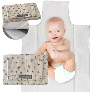 MIMUSELINA Wickelunterlage Unterwegs für Babys | Leicht und Wasserfest | Außen 100% Baumwolle, Innen Waschbar und BPA-frei | Faltbar mit praktischem Verschluss