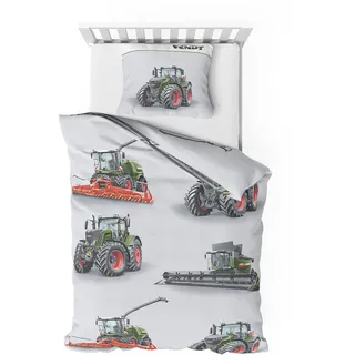 Träumschön Biber Bettwäsche Set 2tlg 135x200 cm + 80x80 cm – Flauschige Kinderbettwäsche Traktor – Weiche Winterbettwäsche mit Mähdrescher - Atmungsaktiv, Warm & Hautfreundlich - 100% Baumwolle