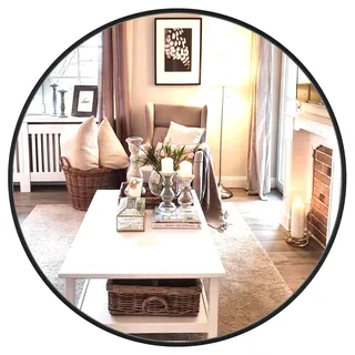 Dripex Rund Wandspiegel 50cm mit Aluminiumrahmen,dekorativer HD Wandspiegel Schminkspiegel für Badzimmer/Ankleidezimmer/Wohnzimmer,unbrechbarer Spiegel (Schwarz)