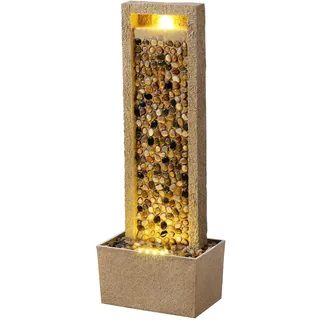 Teamson Home Garten Outdoor Brunnen Hoher Wasserfall mit warmen LED-Lichtern, River Rock Design, Einstellbarer Fluss, Robustes braunes Polyresin