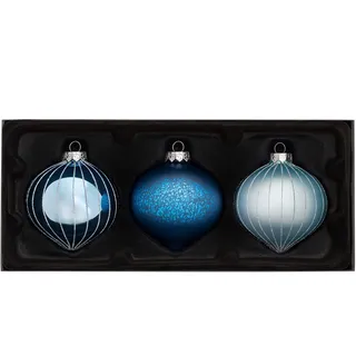 WeRChristmas Weihnachtskugeln, Glas, Blau, 3 Stück