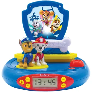 Lexibook PAW Patrol Helfer auf Vier Pfoten Chase Radio-Projektionswecker, Eingebautes Nachtlicht, Projektion der Zeit an der Decke, Soundeffekte, batteriebetrieben, Blau/Rot, RP500PALXB