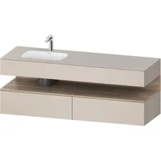 Duravit Qatego Einbauwaschtisch mit Konsolenwaschtischunterbau, 1600x550x600mm, Nische Eiche Mamoriert, Becken links, QA4795055, Farbe: Taupe Matt