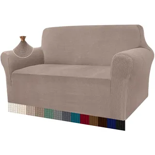 Granbest High Stretch Sofabezug Moderne Sofaüberwurf Jacquard Elastische Sofahusse für Wohnzimmer Protector für Hunde Haustiere (2 Sitzer, Sand)
