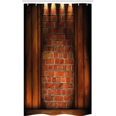 ABAKUHAUS rustikal Wand Schmaler Duschvorhang, Mauerwerk, Badezimmer Deko Set aus Stoff mit Haken, 120 x 180 cm, Orange Dark Orange