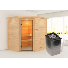 Bild von Sauna »Mia (Fronteinstieg)«, inklusive Ofenschutzgitter und Tür beige
