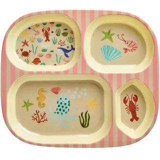 Rice Melamin Kinderteller mit 4er Einteilung - coral - Ocean Print