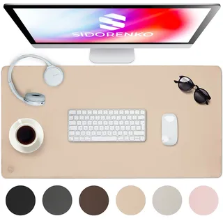 Sidorenko Schreibtischunterlage 80x40cm abwaschbar in beige - Tischunterlage aus PU- Leder - Schreibtisch Unterlage für Büro - rutschfeste Desk Mat, Mousepad, Mauspad, Schreibtischmatte groß
