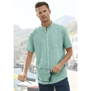 Kurzarmhemd H.I.S, Herren, Gr. XXL (45/46), N-Gr, grün, Web, Obermaterial: 100% Baumwolle, unifarben, regular fit, Rundhals, abgesteppte Kante, Hemden Kurzarmhemd, Regular Fit, Stehkragenhemd mit Brusttasche, reine Baumwolle