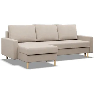 Ecksofa mit Schlaffunktion, Sofa BLANK mit Bettkasten, Wendekissen, Beige, Links, Schlaffläche 140x200cm - Beige