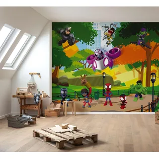 KOMAR Marvel Vlies Fototapete Spidey Scavenger Hunt - Größe 300 x 250 cm - Kinderzimmer, Tapete, Kindertapete