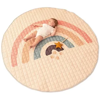 Hakuna Matte Gesteppte Krabbeldecke Baby 150cm, Regenbogen – extra dicke 1,5cm weiche Baby Krabbelmatte – Spielmatte mit rutschfester Unterseite zum Krabbeln, Laufgitter – maschinenwaschbare Spieldecke