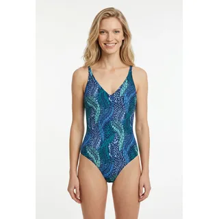Badeanzug NATURANA "Aquarama", Damen, Gr. 48, Cup E, blau, Obermaterial: 86% Polyamid, 14% Elasthan. Futter: 92% Polyester, 8% Elasthan. Miedereinsatz: 75% Polyamid, 25% Elasthan, gemustert, Badeanzüge Badeanzug, V-Ausschnitt, gemustert, bequem, modisch