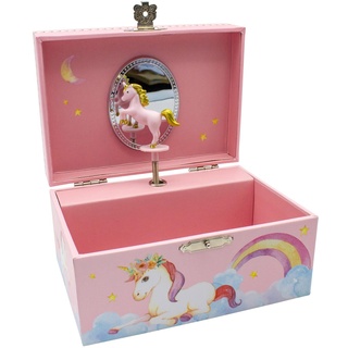 GICO Schmuckkästchen Einhorn für Mädchen Kinderspieluhr mit Musik, drehender Figur und Spiegel Geburtstagsgeschenk Mädchen Schmuckbox Kinder 15 x 13 x 9 cm - 92059