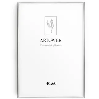 Artower® Bilderrahmen Silber Metall Dünner Rahmen für 40 x 60 cm | Posterrahmen Groß Collage | Picture Frame Metal 40x60 cm | Aluminium Schmal Bilderrahmen | Silver Poster Rahmen