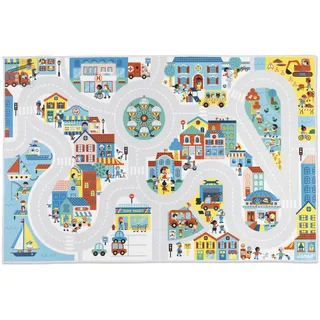 Janod - Teppich Kinderauto - Thema Stadt - Weich & rutschfest - Stadtmotiv - Spielteppich Mädchen- & Jungenzimmer - 120 x 78cm - Handwaschbar - Ab 2 Jahre - J05910
