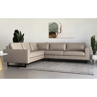 PLACES OF STYLE Ecksofa »Pinto, 250/290 cm, langer Schenkel, XXL, Ottomane«, Cord, Feincord, Luxus-Microfaser Leder und Chenille beige