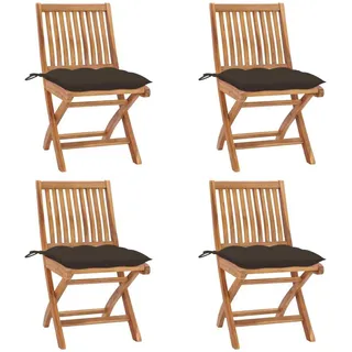 Klappbare Gartenstühle mit Kissen 4 Stk. Massivholz Teak - Taupe, Bunt