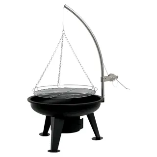 Schwenkgrill Ø 64 cm | Holzkohlegrill mit Feuerschale | Dreibein für Gulaschkessel | Grillrost Ø 54 cm, Grillgestell mit Feuerwanne, mit Kurbel
