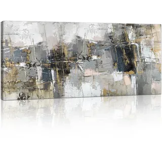 FajerminArt Mit Rahmen Großes Leinwandbilder Bilder Abstrakt Grau bild auf leinwand Wandkunst Modern Wandbilder XXL Kunstdruck Deko für Wohnzimmer Schlafzimmer fertig zum Aufhängen 120x50cm
