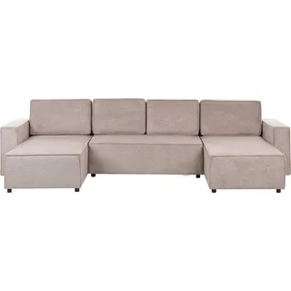 BELIANI Sofa Hellbraun aus Stoff 4-Sitzer U-förmig mit Schlaffunktion Stauraum Staukasten Wohnlandschaft Wohnzimmermöbel - Braun, Schwarz