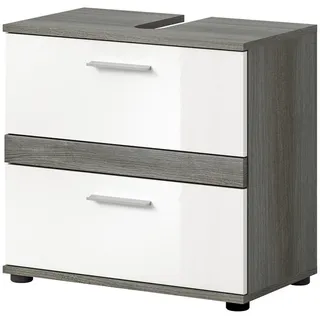 inn.furn Waschbeckenunterschrank "Bailey" weiß Hochglanz, und grau Badezimmer, Unterschrank 60 cm, - Weiß, Grau