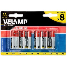 Velamp LR6/8BP Blister mit 8 Alkaline-Batterien LR6 AA, 1,5 V, Rot