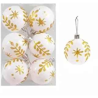 6er Set edle Weihnachtskugeln Ø 6cm Weihnachtsbaum Kugeln Christbaumkugeln Weihnachts-Deko Christbaum-Schmuck (Weiß)