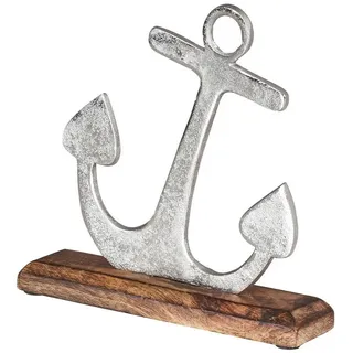 levandeo Anker Skulptur 18x22cm Silber Mango Holz Tischdeko Geschenk Aufsteller Maritim Deko Küstendeko