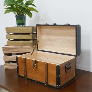 Kepciti Schatztruhe aus Holz und Leder, dekorative Requisiten, Aufbewahrungsbox, Vintage-Holzkiste, personalisierte Kunstliebhaber, Souvenir, Geschenk, Schmuckkästchen, Sammelbox (40 x 23 x 23 cm)