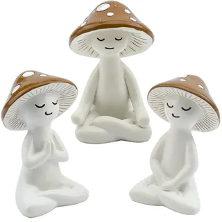 Lovin Product Yoga Pilz Figuren 3er Set Harz Meditation Statuen | Niedliche Tischdeko für Schreibtisch, Wohnzimmer, Garten, Hinterhof & Zimmerpflanzen-Deko, Aus Hochwertigem Harz