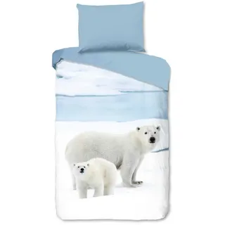 Bettwäsche , Blau, Weiß , Textil , Winterlandschaft , 140x200 cm , atmungsaktiv , Heimtextilien, Bettwäsche & Leintücher, Bettwäsche, Flanell-Bettwäsche