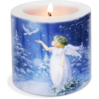 Kerze Weihnachten mit Engel und Taube als friedvolle Tischdeko im Winter. Kerze mit Motiv als weihnachtliche Deko für eine warme Atmosphäre Ø8 x Höhe 7,5cm