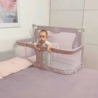 SRDCAIM 3 In 1 Beistellbett Baby,babybett,Babywiege,Baby Bett,Beistellbett Baby Boxspringbett,Baby Laufstall, Der Auf Das Bett Gestellt Werden Kann,mit Mückennet,120 * 50cm (Color : Creamy-White)