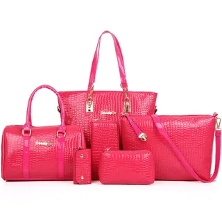 FiveloveTwo Damen 6-teiliges Set mit Crossbody Tasche und Geldbörsen PU Leder Schultertasche Shopper Tragetaschen Umhängetasche Geldbeutel Tote Taschen Clutches Rose