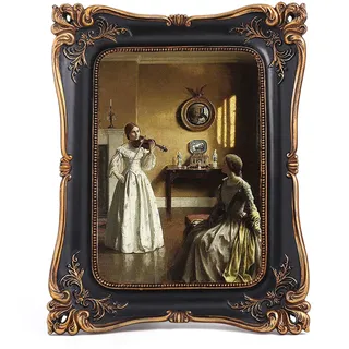 SIKOO Vintage-Bilderrahmen, 12.7x17.8 cm, antiker Bilderrahmen, Tisch- und Wandhalterung, kunstvolle Rahmen mit hochauflösendem Glasfront, antike Wanddekoration, Kunst, Schwarz und Gold