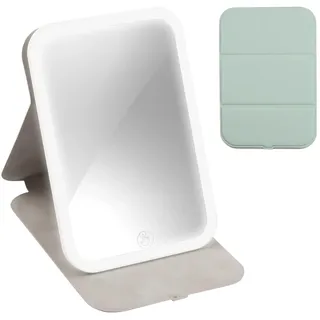Schminkspiegel Kosmetikspiegel mit Beleuchtung Tragbarer LED Make up Spiegel 3 Farblichter Wiederaufladbarer Tischspiegel Beleuchteter Taschenspiegel Reisespiegel mit Licht Klappbar Klein (Grün)