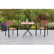 Bild Garten-Essgruppe »»Schlossgarten««, (Set, 3 tlg., Geöltes Eukalyptusholz), Tisch klappbar: LxB: 75x75 cm, - Flachstahl mit Eukalyptusholzbelattung