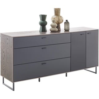 Novel Sideboard , Schwarz, Eichefarben , Metall , Eiche , furniert , 2 Fächer , 3 Schubladen , 178x84x44 cm , Made in Eu , Beimöbel erhältlich, stehend , Wohnzimmer, Wohnwände, Wohnwand-Serien